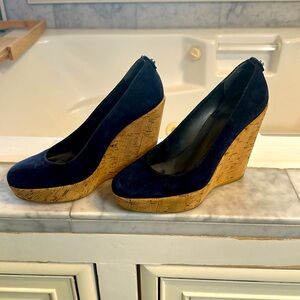 The vintage Stuart Wheitzman Blue and Cork Wedges -sz 7